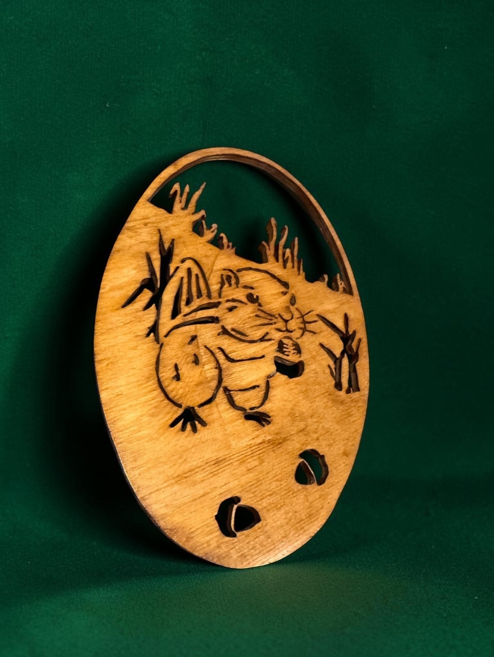 Vintage Mid-Century Wooden Squirrel Wall Hanging with Acorn Cutouts